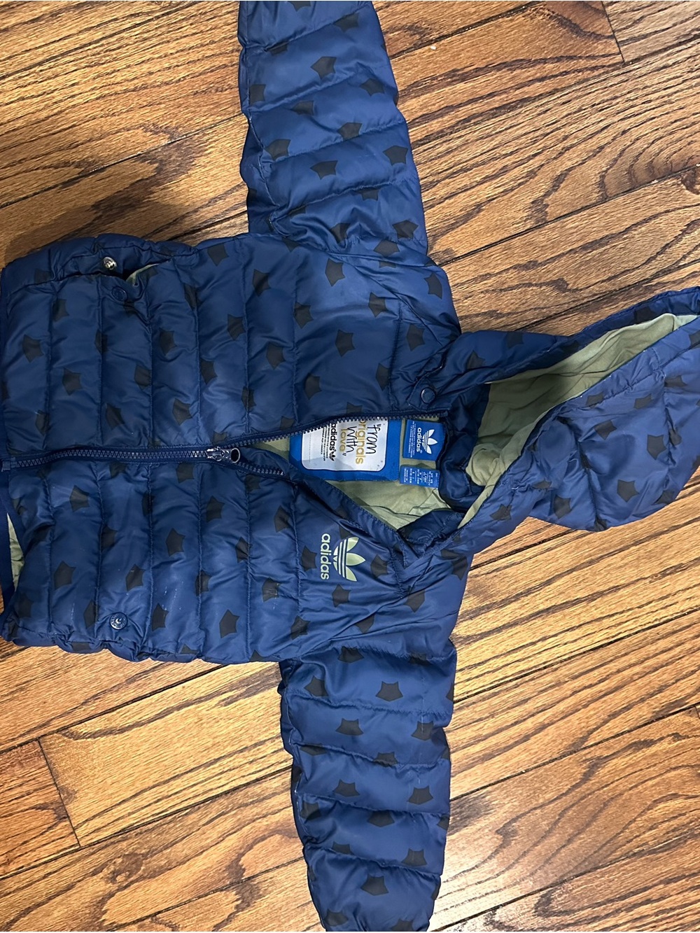 Adidas Navy Puffer Jacket with Star Print and Hood